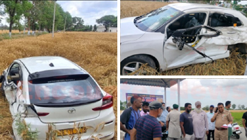 गोराया के डल्लेवाल गांव के चौराहे पर तेज रफ्तार ट्रक ने कार को मारी टक्कर, घसीटते हुए खेतों में ले गया